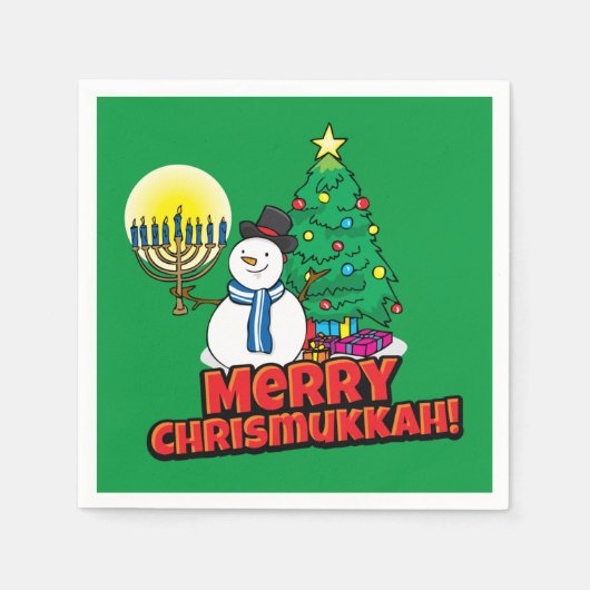 Serviette En Papier Green Merry Chrismukkah avec Snowman et Menorah (Devant)