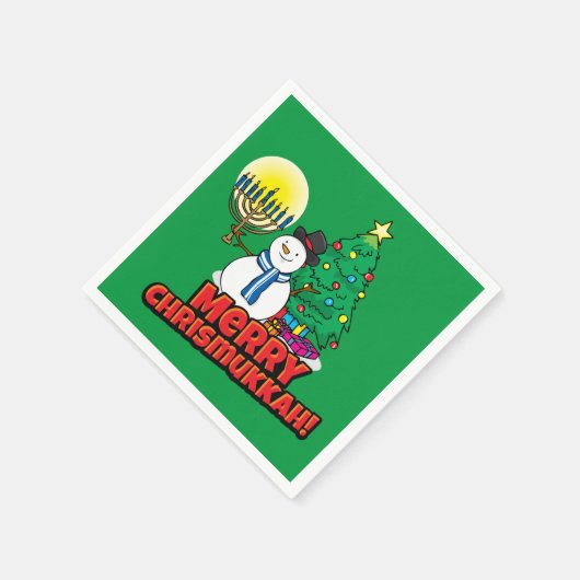 Serviette En Papier Green Merry Chrismukkah avec Snowman et Menorah (Coin)