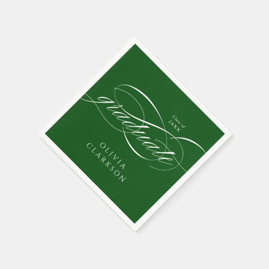 Serviette En Papier Green Modern Elegant Script Graduation Party (Coin)