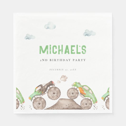 Serviette En Papier Green Monster Trucks Jam Anniversaire (Devant)
