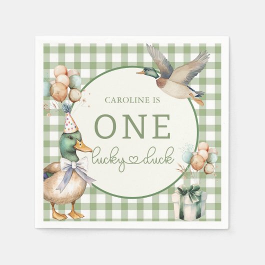 Serviette En Papier Green One Lucky Duck Balloon 1er Anniversaire (Devant)