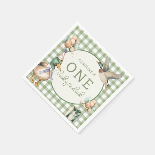 Serviette En Papier Green One Lucky Duck Balloon 1er Anniversaire (Coin)