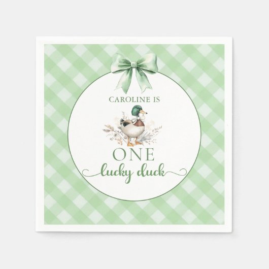 Serviette En Papier Green One Lucky Duck Boy 1er Annithday Napkins (Devant)