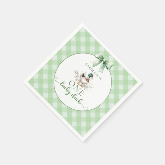 Serviette En Papier Green One Lucky Duck Boy 1er Annithday Napkins (Coin)