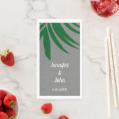Serviette En Papier Green Palm Feuille Grey Tropical Beach Mariage (En situation)