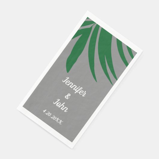 Serviette En Papier Green Palm Feuille Grey Tropical Beach Mariage (Coin)