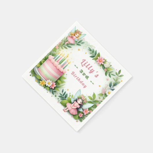 Serviette En Papier Green Pastel Fairy Anniversaire - (Coin)