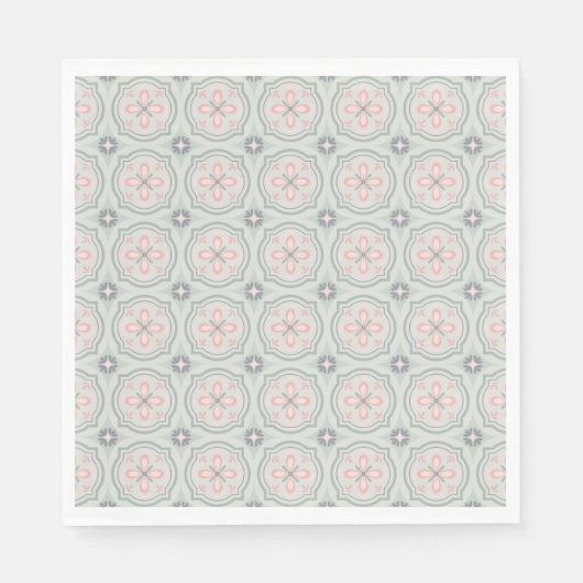 Serviette En Papier Green Pastel Floral Tiles (Devant)