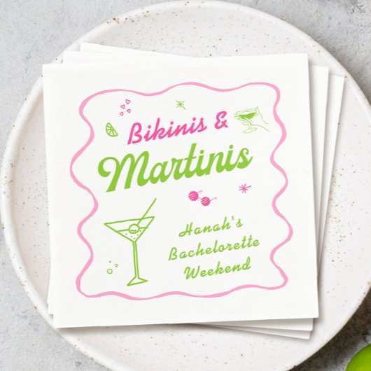 Serviette En Papier Green Pink Bikinis et Martins Bachelorette Party