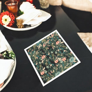 Serviette En Papier Green Pink Whimsical Floral Baby shower Party