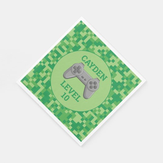 Serviette En Papier Green Pixelellelevel up Video Game Anniversaire (Coin)