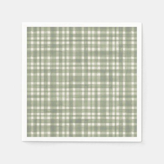 Serviette En Papier Green Plaid Watercolor Gingham Party Plate (Devant)