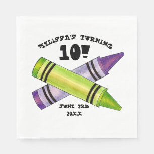 Serviette En Papier Green Purple Artist Crayons Enfant fête d'annivers