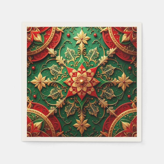 Serviette En Papier Green Red Decorative Holiday Napkin (Devant)