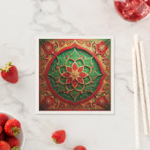 Serviette En Papier Green Red Decorative Holiday Napkin (En situation)