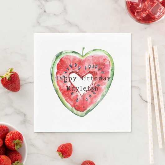 Serviette En Papier Green Red Heart Watermelon Birthday (En situation)