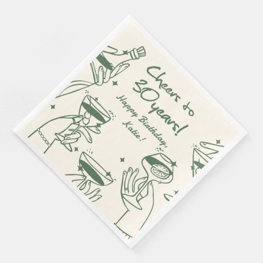 Serviette En Papier Green Retro Handdraw Cocktail original (Coin)