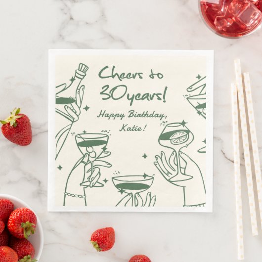 Serviette En Papier Green Retro Handdraw Cocktail original (En situation)