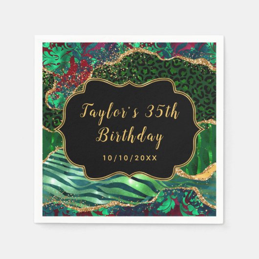 Serviette En Papier Green Safari Agate Anniversaire (Devant)