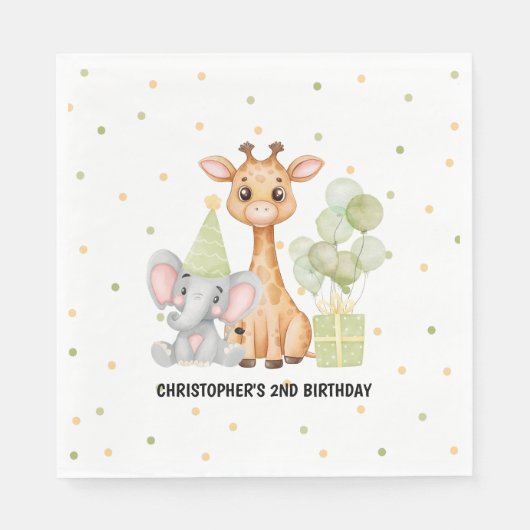 Serviette En Papier Green Safari Jungle Animal Anniversaire (Devant)