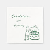 Serviette En Papier GREEN simple Hand Drawn 30th Birthday (Devant)