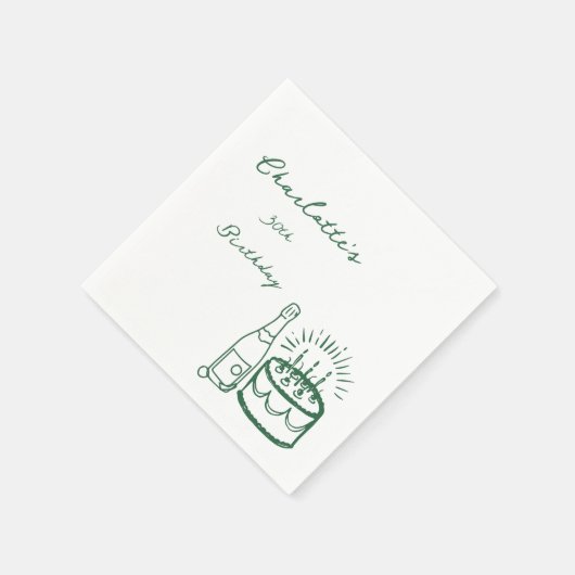 Serviette En Papier GREEN simple Hand Drawn 30th Birthday (Coin)