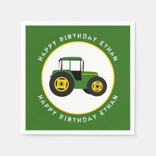Serviette En Papier Green Tractor Anniversaire Personnalisé (Devant)