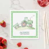Serviette En Papier Green Tractor birthday napkins checkered gingham (En situation)