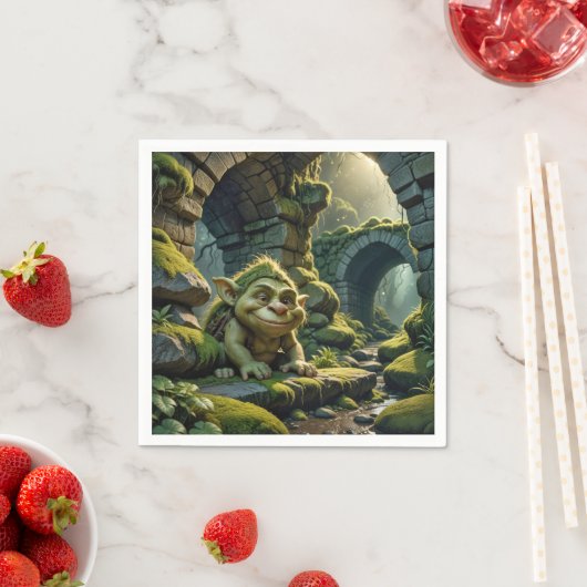 Serviette En Papier Green Troll Under a Stone Bridge (En situation)