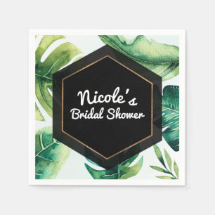 Serviette En Papier Green Tropical Feuille White Soirée de mariage élé