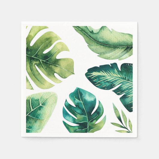 Serviette En Papier Green Tropical Feuille White Soirée de mariage élé (Devant)