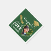 Serviette En Papier Green White Gold Class 2025 Grad Photo Graduation (Coin)