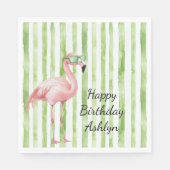 Serviette En Papier Green White Stripes Flamant rose rose Anniversaire (Devant)