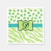 Serviette En Papier Green White Zebra Leopard Skin Monogram (Devant)