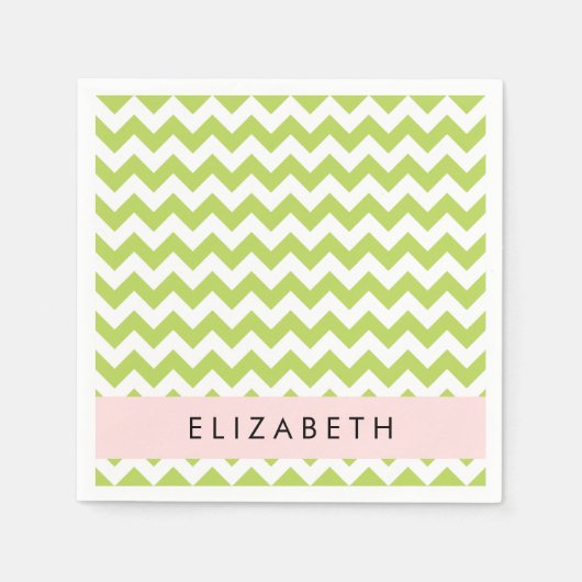Serviette En Papier Green Zigzag, Green Chevron, Votre Nom (Devant)