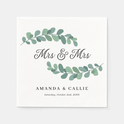 Serviette En Papier Greenery Branches Mme & Mme Lesbian Mariage (Devant)