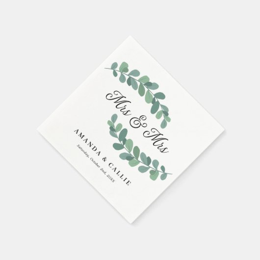 Serviette En Papier Greenery Branches Mme & Mme Lesbian Mariage (Coin)