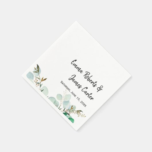 Serviette En Papier Greenery Minimalist Script Wedding Napkins (Coin)