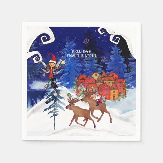 Serviette En Papier Greeting from the North Moose Village (Devant)