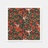 Serviette En Papier Grenades et colibris/feuilles verts en noir (Devant)