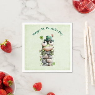 Serviette En Papier Grenouille au chapeau vert et trèfle mignon annive