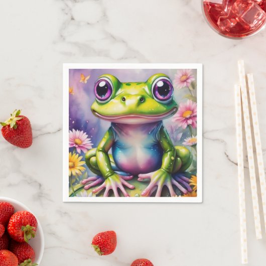 Serviette En Papier Grenouille Avec Art numérique Fleur (En situation)