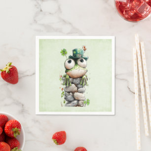 Serviette En Papier Grenouille avec chapeau vert et trèfle mignon