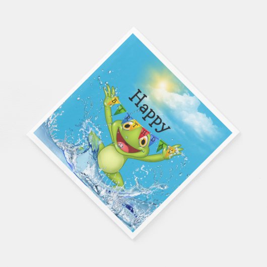 Serviette En Papier Grenouille d'anniversaire qui saute hors de l'eau (Coin)