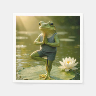 Serviette En Papier Grenouille dans une posture d'arbre de yoga