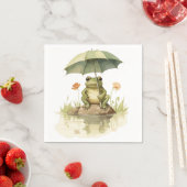 Serviette En Papier Grenouille mignonne avec un parapluie au lac (En situation)