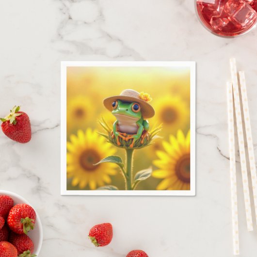 Serviette En Papier Grenouille portant une paille Casquette sur un bou (En situation)