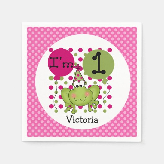 Serviette En Papier Grenouille rose 1er Anniversaire Papier serviettes (Devant)