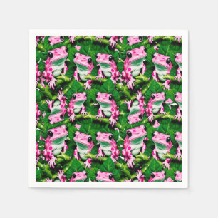 Serviette En Papier Grenouille Rose Sur La Feuille Verte Motif Design