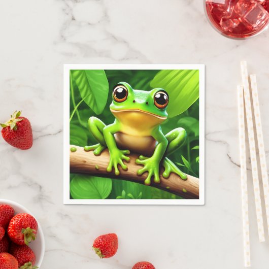 Serviette En Papier Grenouille sur branche Nature Art (En situation)
